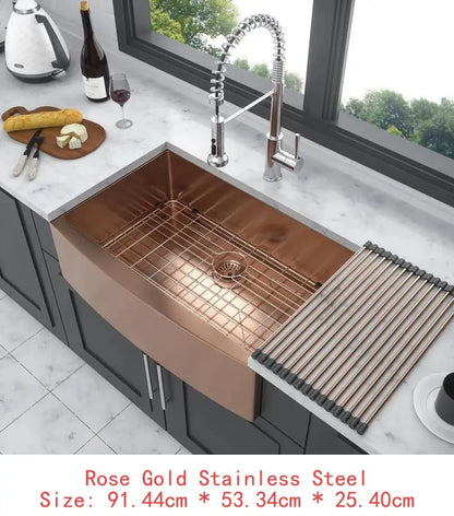 Rose Gold Farmhouse Sink | Apron Front, 16-Gauge T304 Stainless Steel comfydesigners