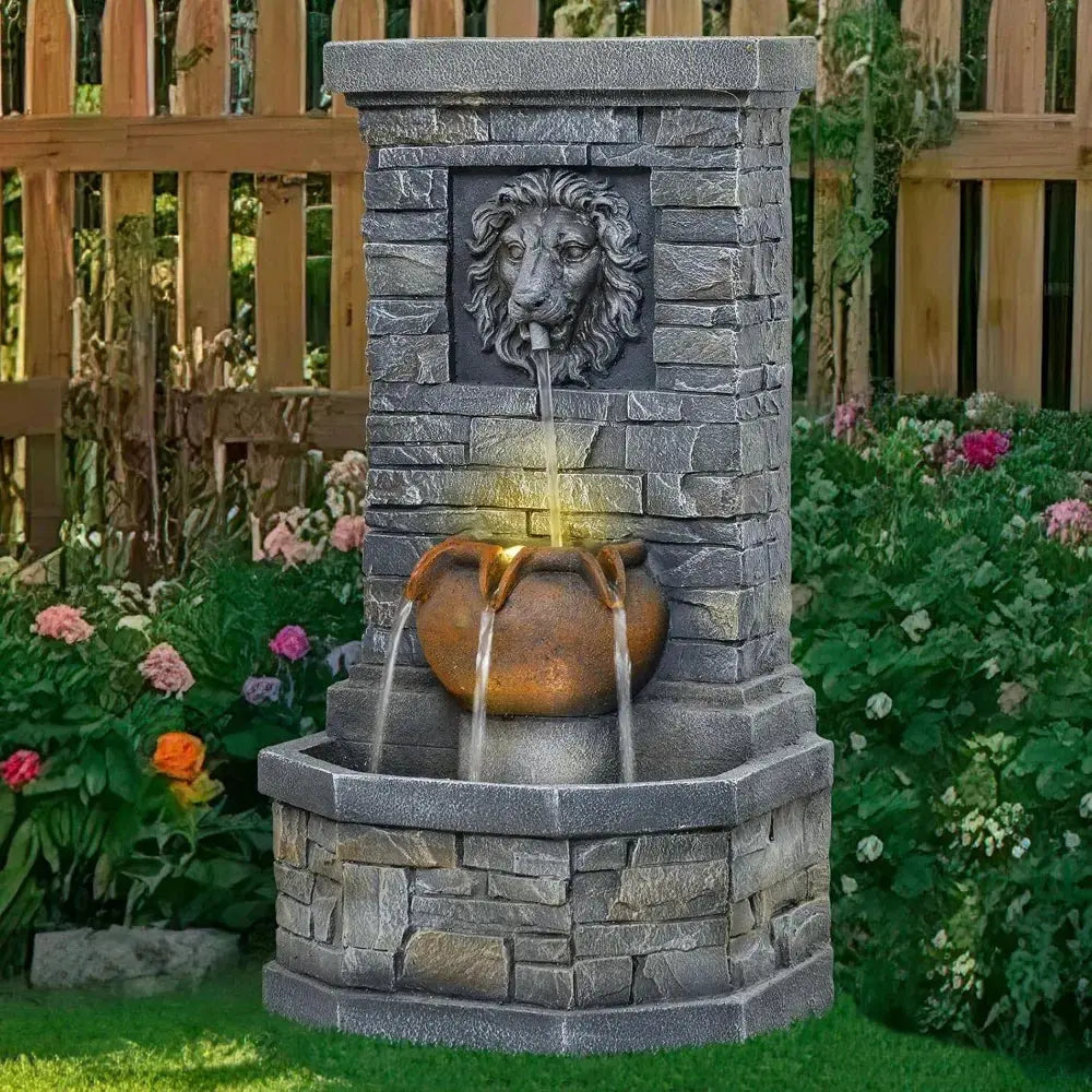 A Statement of Serenity — Lion Head Stone Water Fountain with Soft-Glow LED Lights comfydesigners