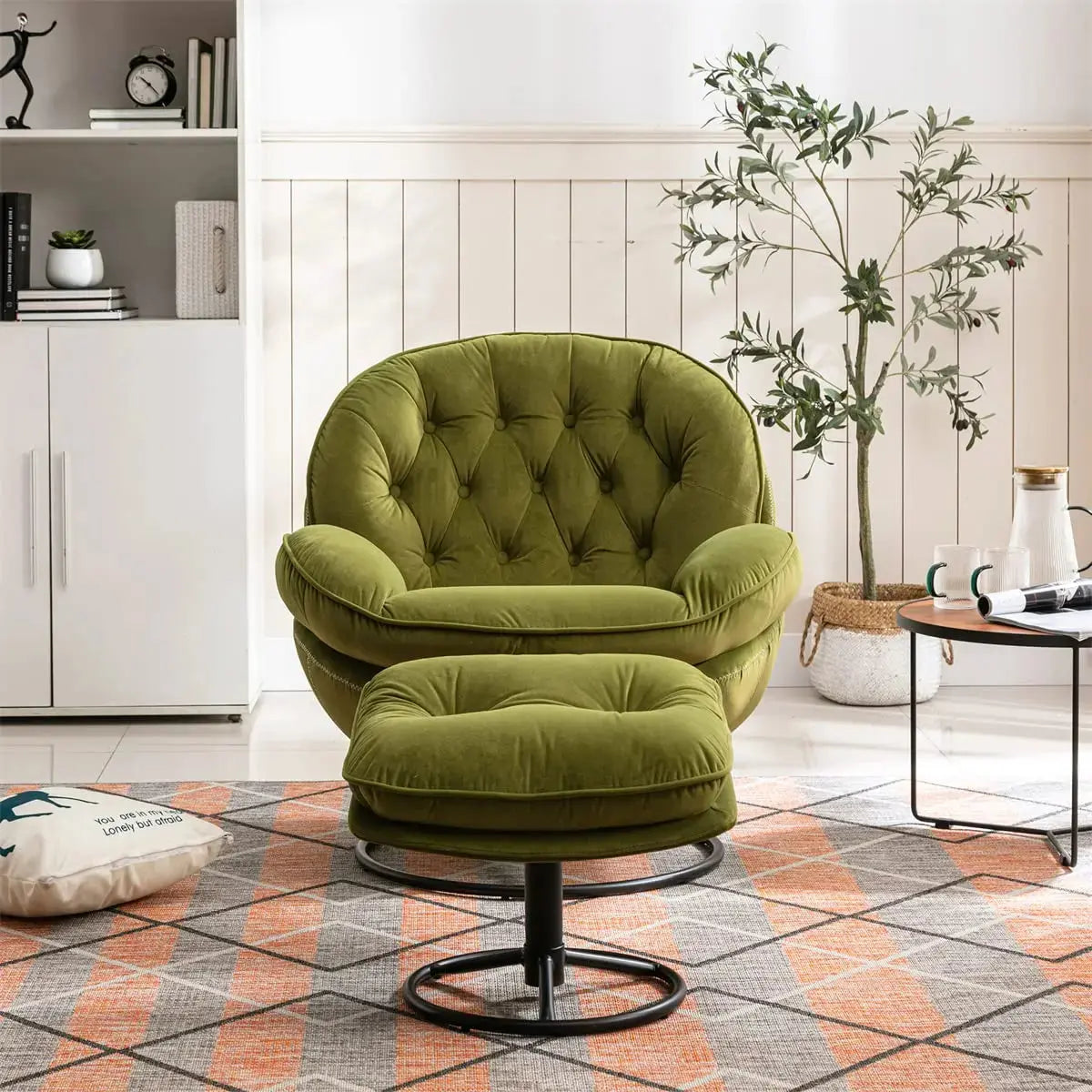 Velvet Swivel Accent Chair & Ottoman Set comfydesigners