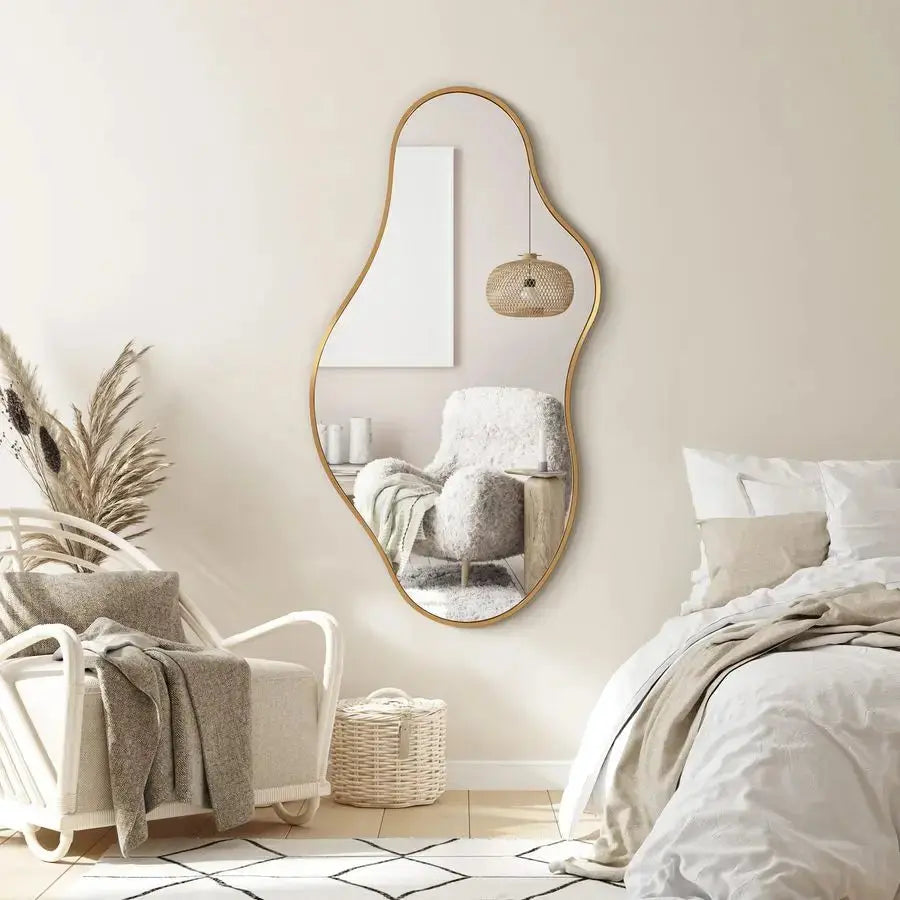 20x36" Asymmetrical Wall Mirror | Abstract Irregular Shape, Bronze Finish — Modern Decorative Mirror comfydesigners