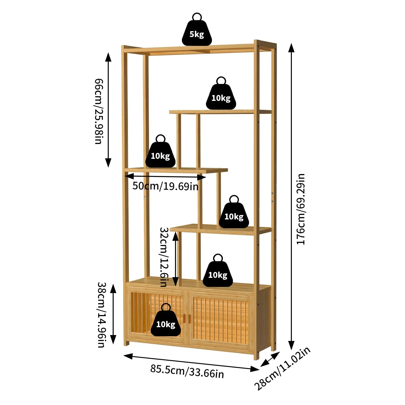 Bamboo Shelving Unit with High and Low Shelves comfydesigners