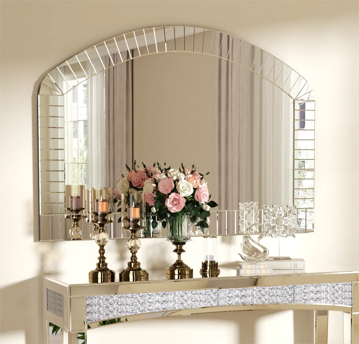 Silver Arched Venetian Beveled Wall Mirror comfydesigners