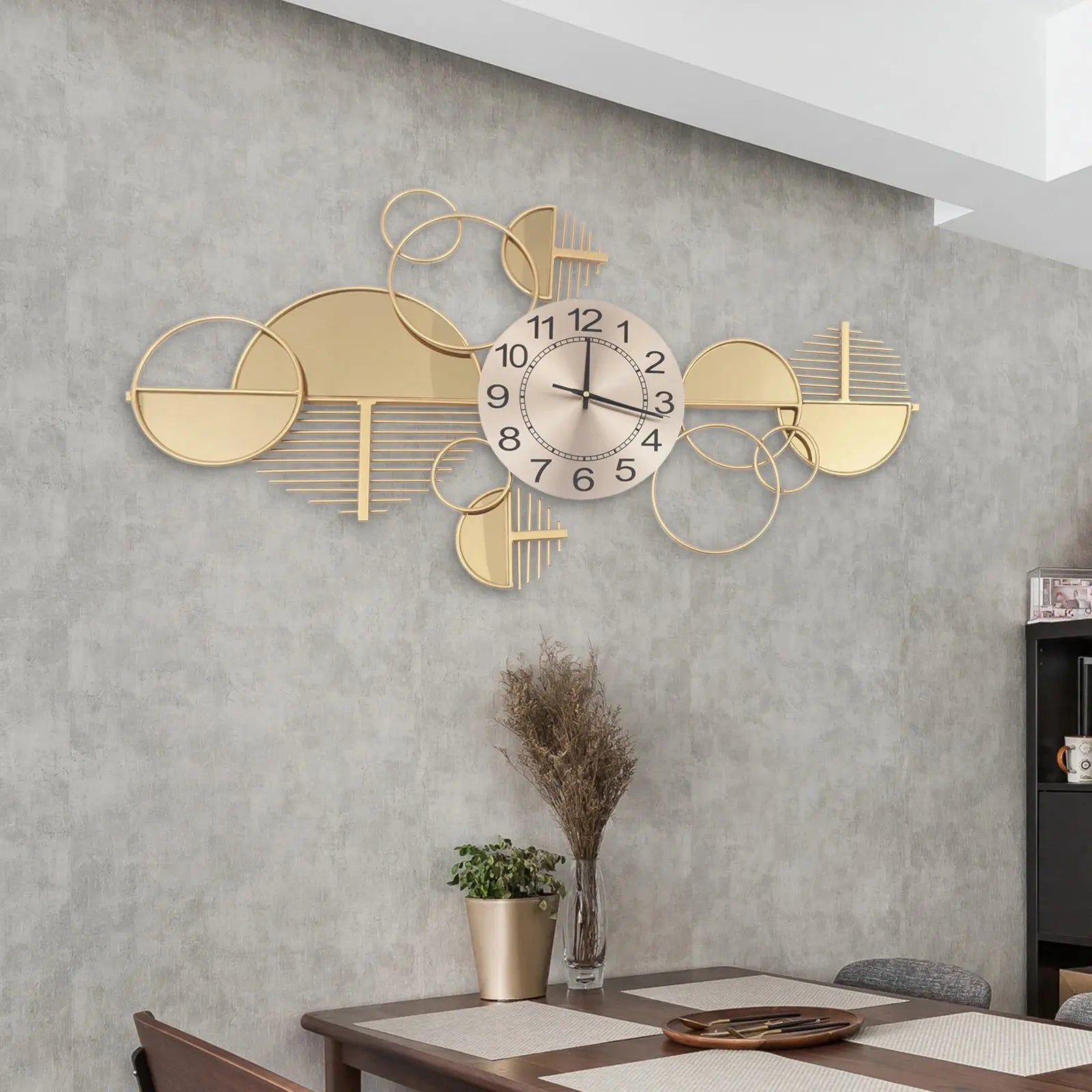 Gold Geometric Iron & Glass Wall Clock comfydesigners