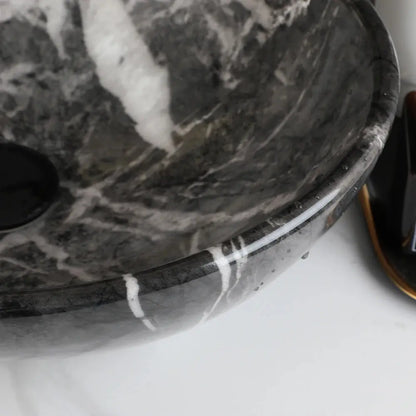 Hand-Painted Marble Ceramic Vessel Sink with Antique Brass Waterfall Faucet | Countertop Bathroom Sink comfydesigners
