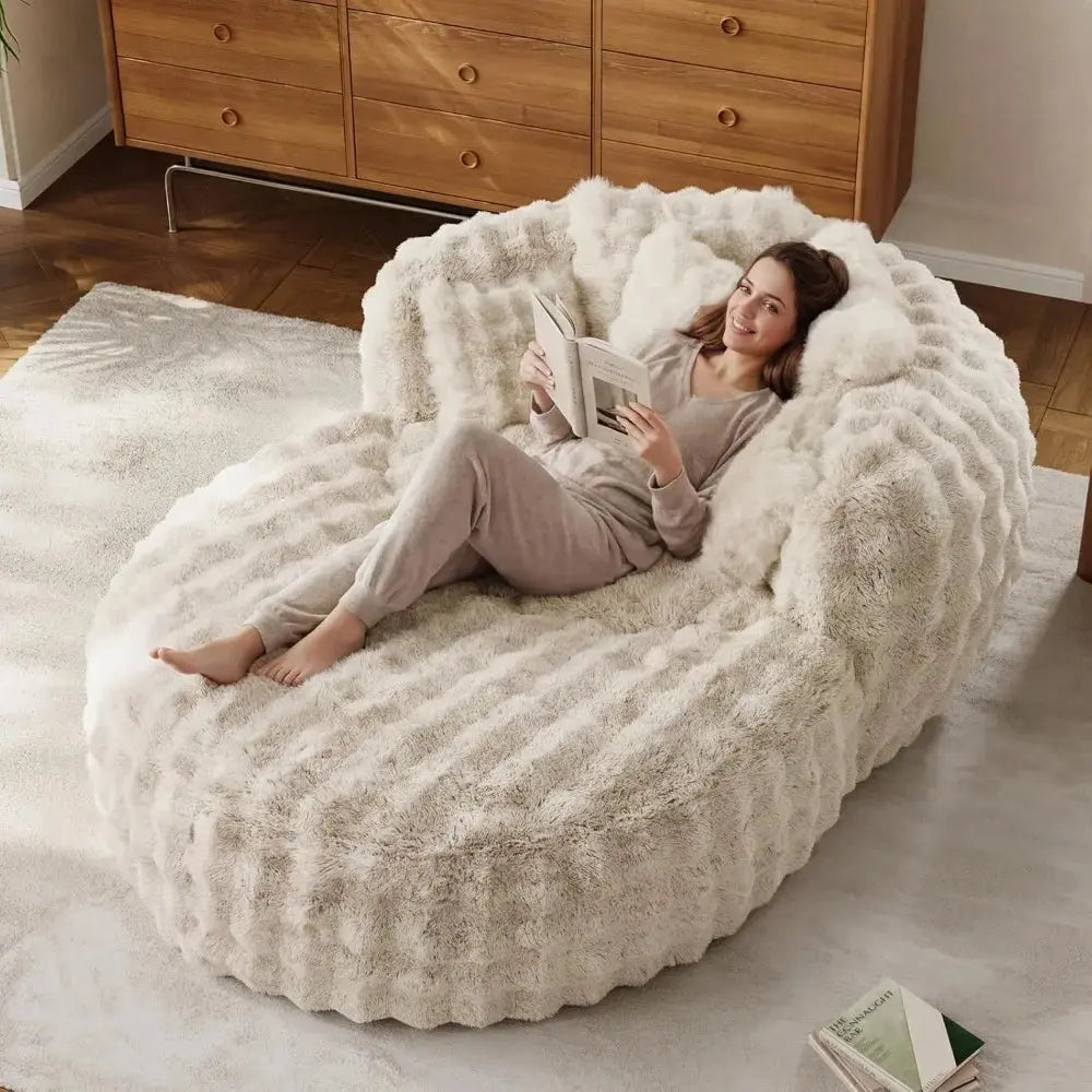Faux Fur Oversized Chaise Lounge with Ottoman comfydesigners