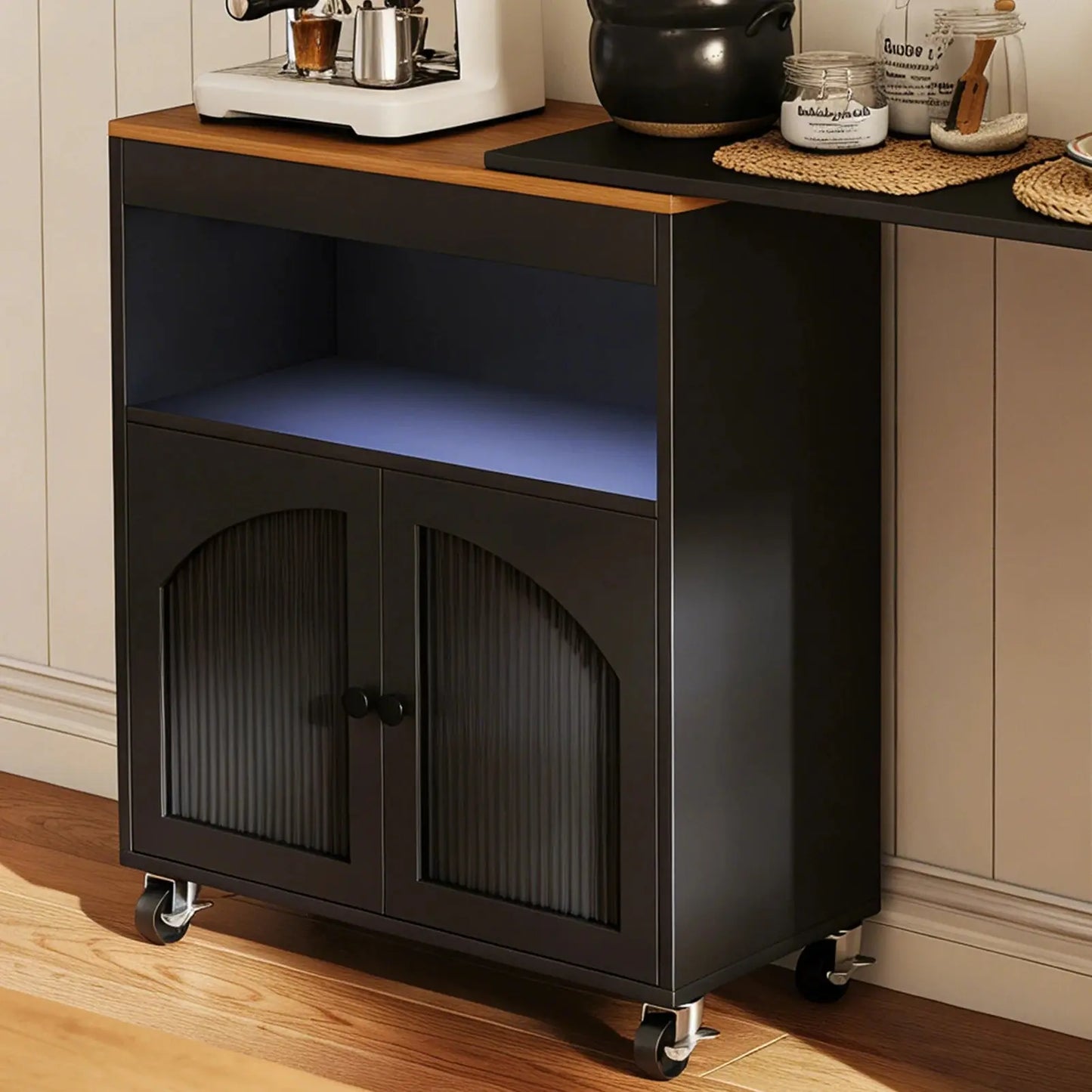 Rolling Kitchen Island with LED & Storage comfydesigners