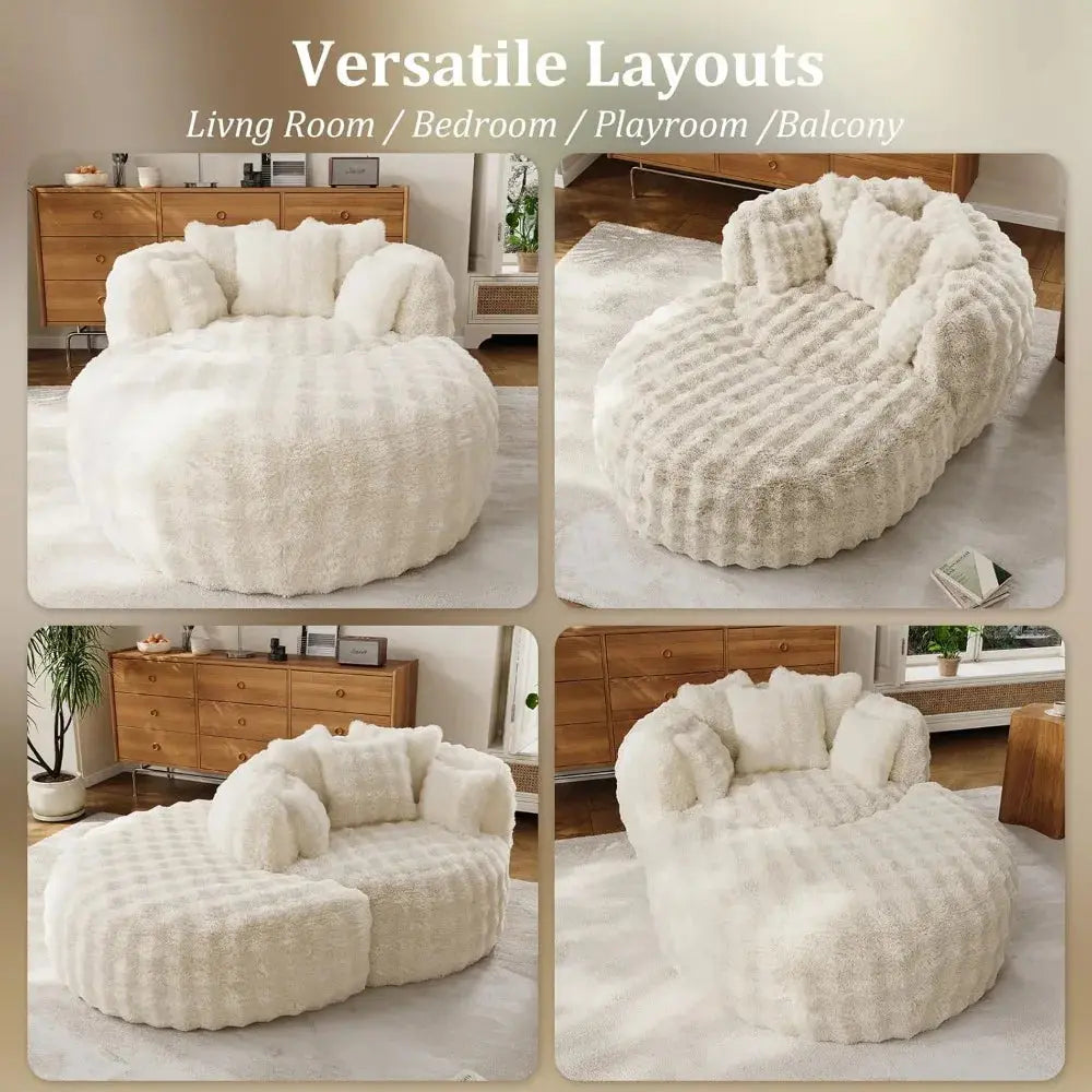 Faux Fur Oversized Chaise Lounge with Ottoman comfydesigners