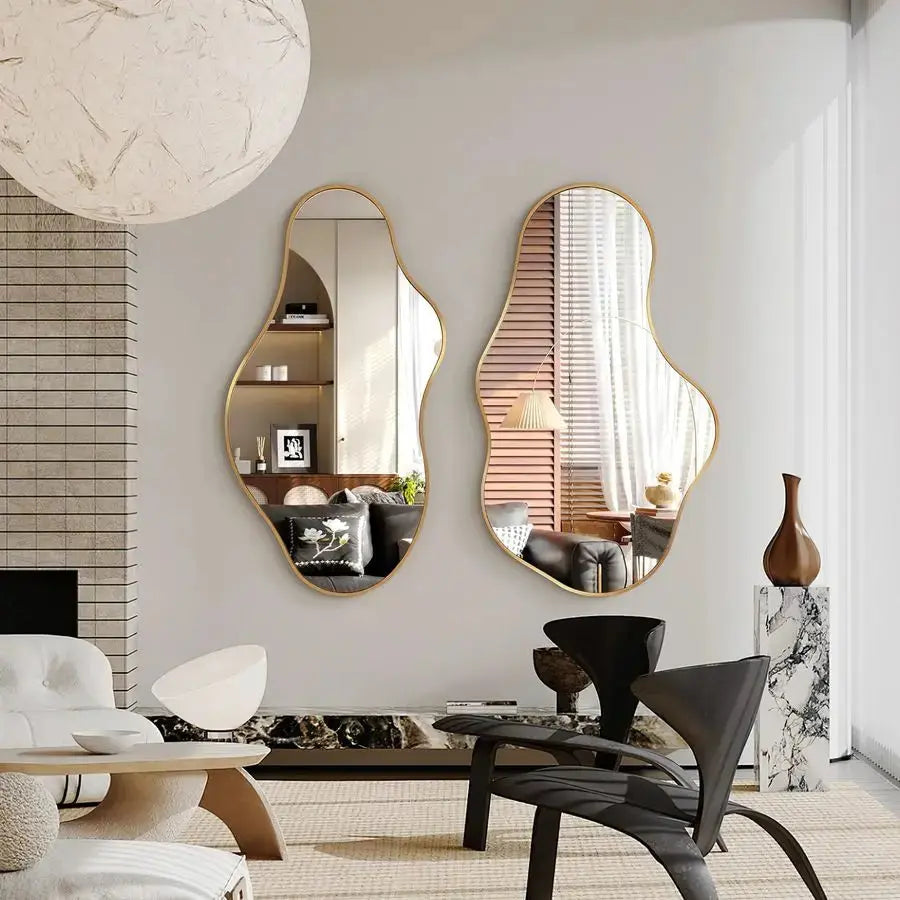 20x36" Asymmetrical Wall Mirror | Abstract Irregular Shape, Bronze Finish — Modern Decorative Mirror comfydesigners