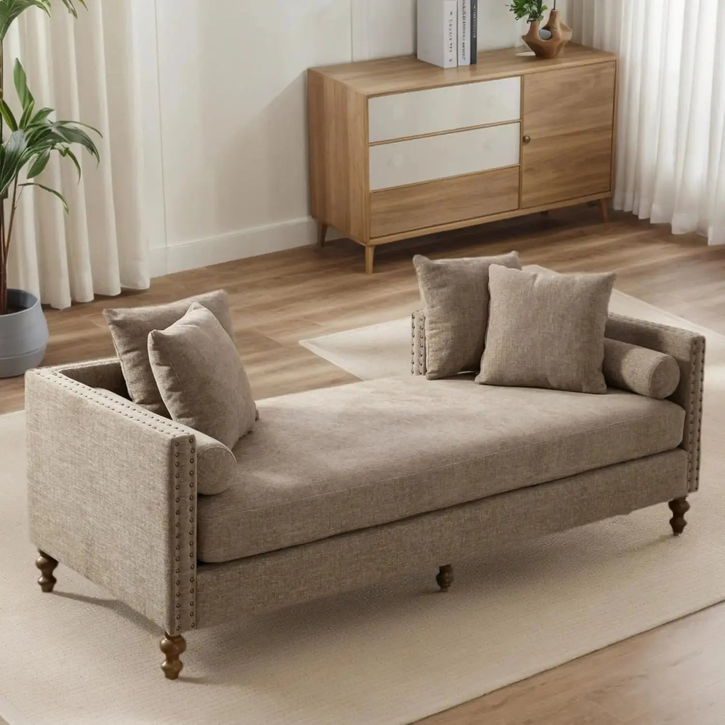 Oversized Tufted Chaise Lounge with Pillows comfydesigners
