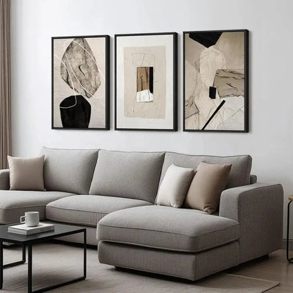 Set of 3 Neutral Abstract Canvas Prints comfydesigners