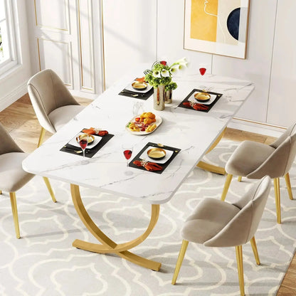 Faux Marble Rectangular Dining Table comfydesigners