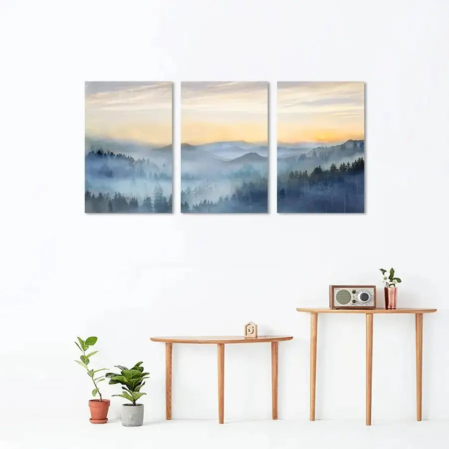 3 Panel Sunrise Misty Forest Print Picture comfydesigners