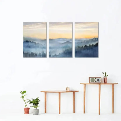 3 Panel Sunrise Misty Forest Print Picture comfydesigners