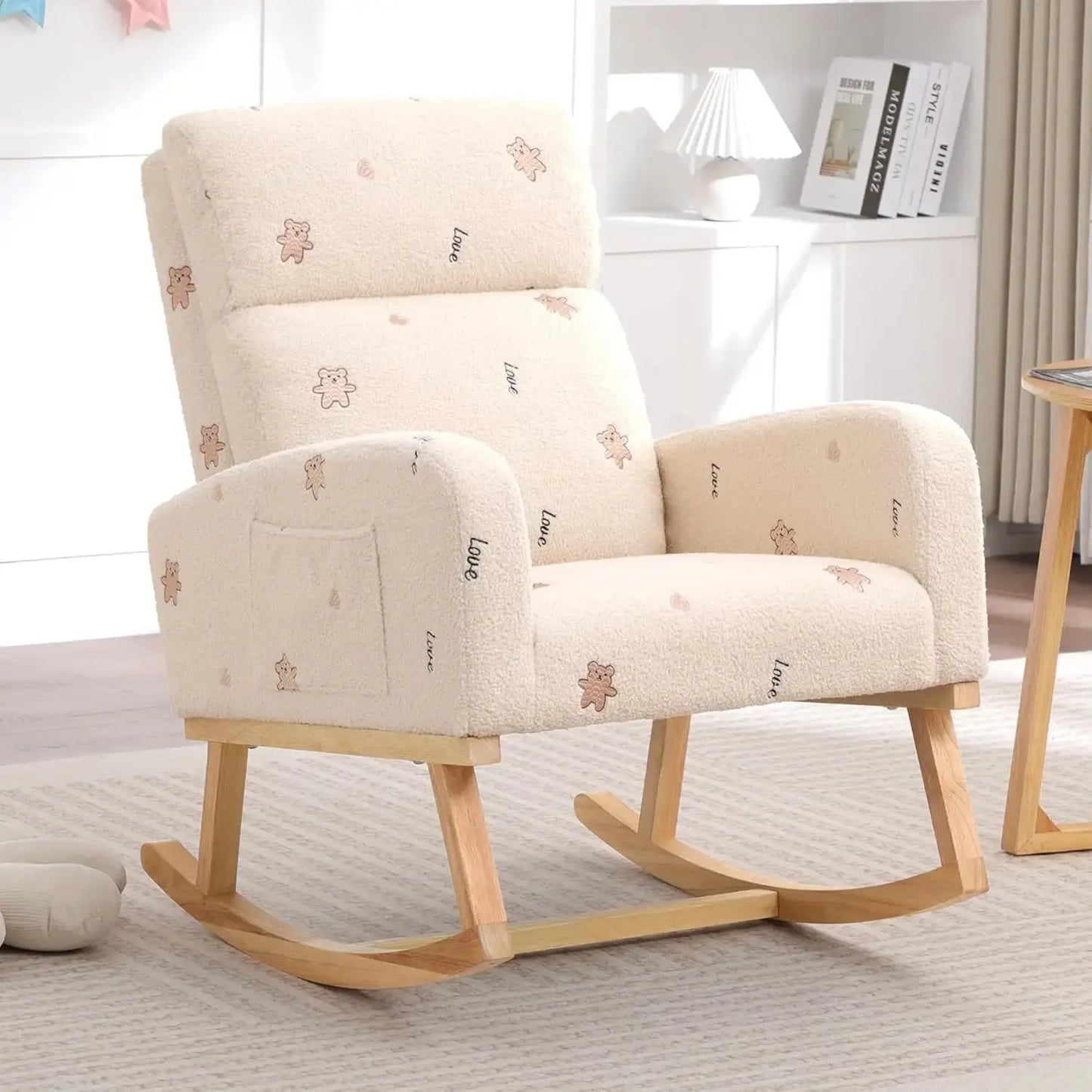 Sherpa Nursery Glider Rocking Chair with Pockets comfydesigners