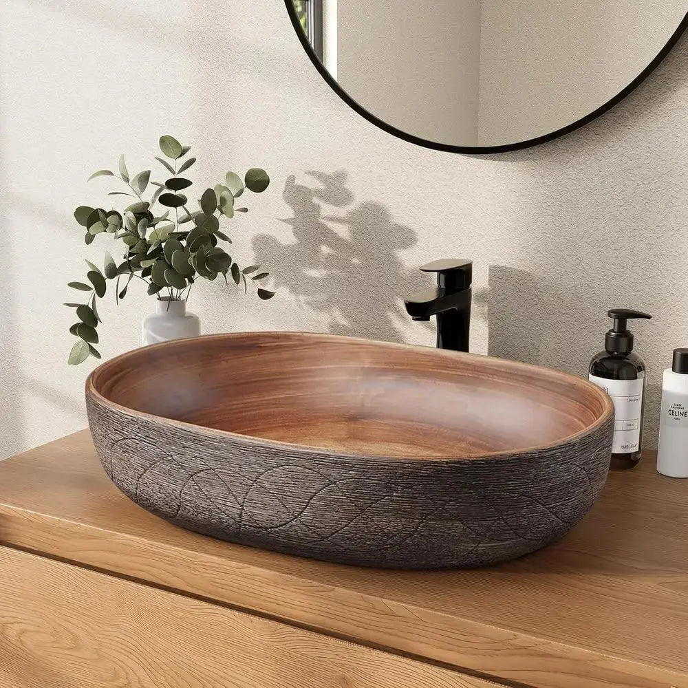 23" Oval Ceramic Vessel Sink | Handcrafted Retro Design, White — Bathroom Vanity Sink comfydesigners