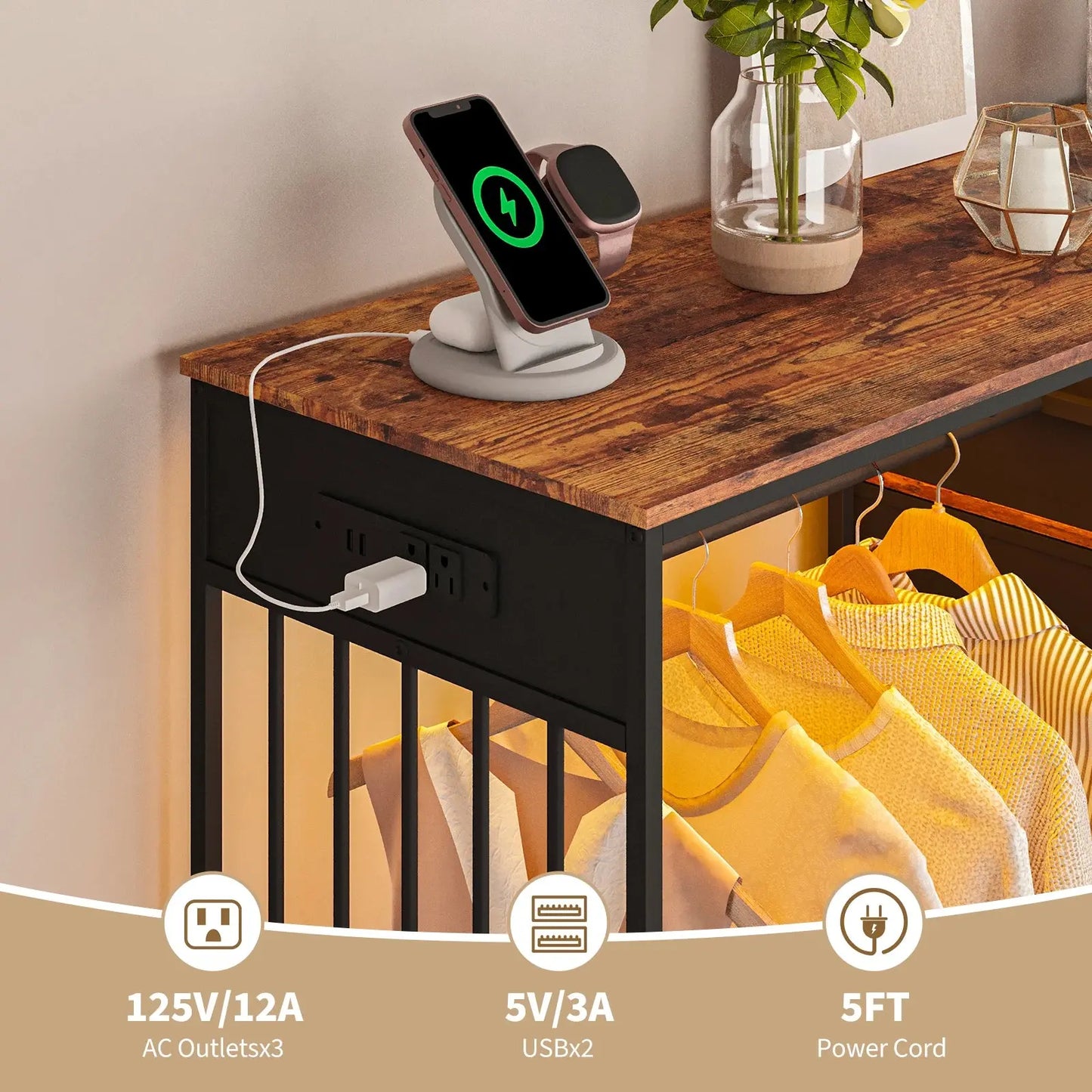 Your Bedroom's New Overachiever — 6-Drawer Dresser with Hanging Rack, LED Lights & Charging Station comfydesigners