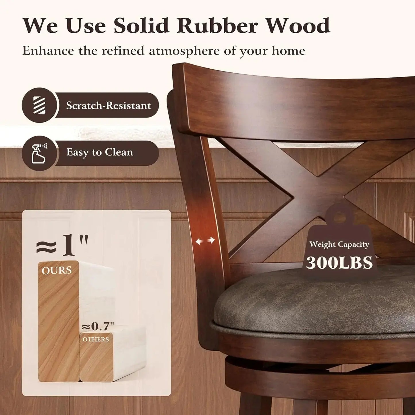 Swivel Wooden Bar Stools with Backs, Set of 2 comfydesigners