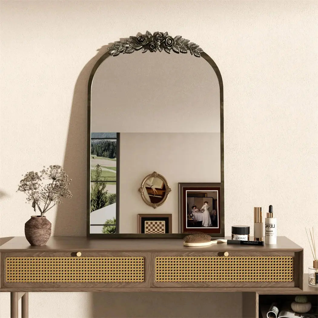 Arched Baroque Wall Mirror | Antique Brass Gold Finish, Decorative Wall-Mounted Mirror — 2 Sizes comfydesigners