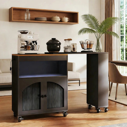 Rolling Kitchen Island with LED & Storage comfydesigners