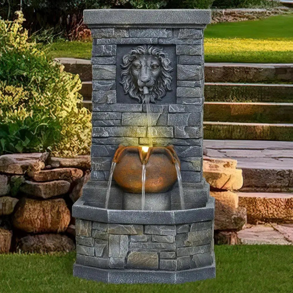 A Statement of Serenity — Lion Head Stone Water Fountain with Soft-Glow LED Lights comfydesigners