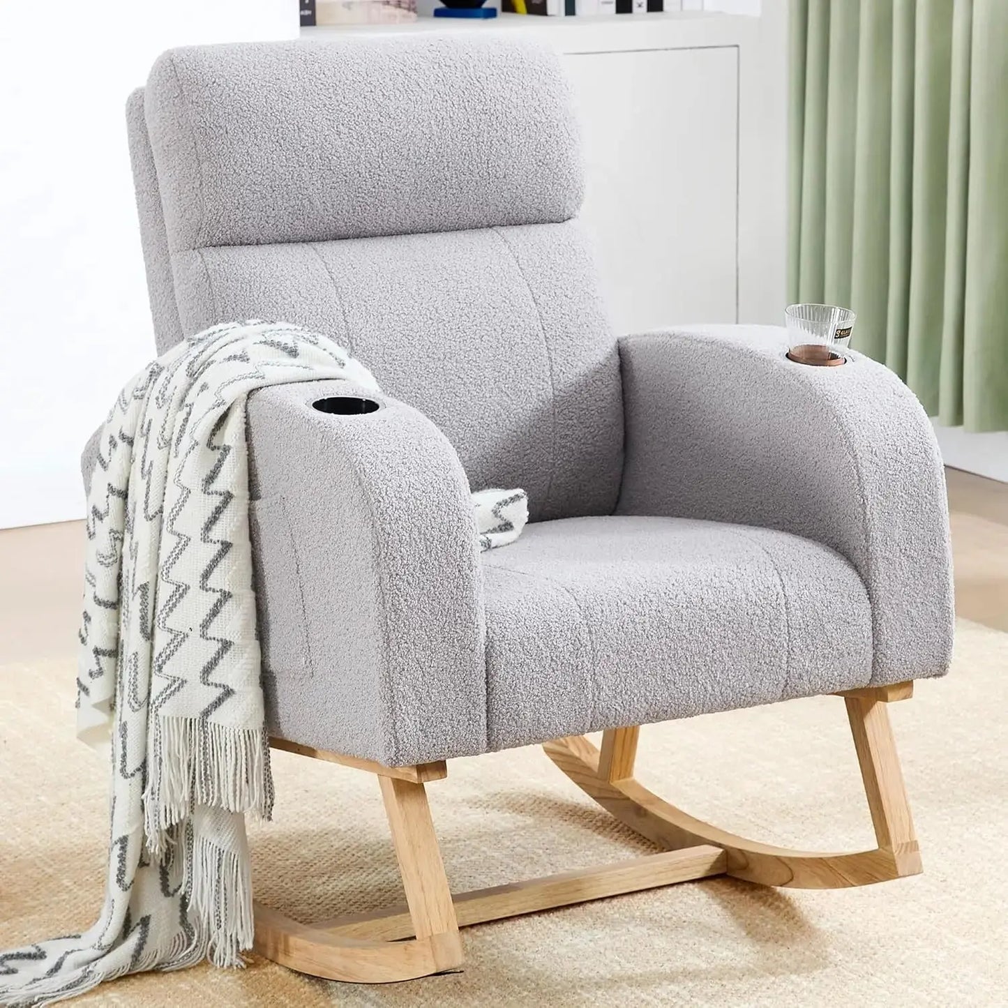 Sherpa Nursery Glider Rocking Chair with Pockets comfydesigners