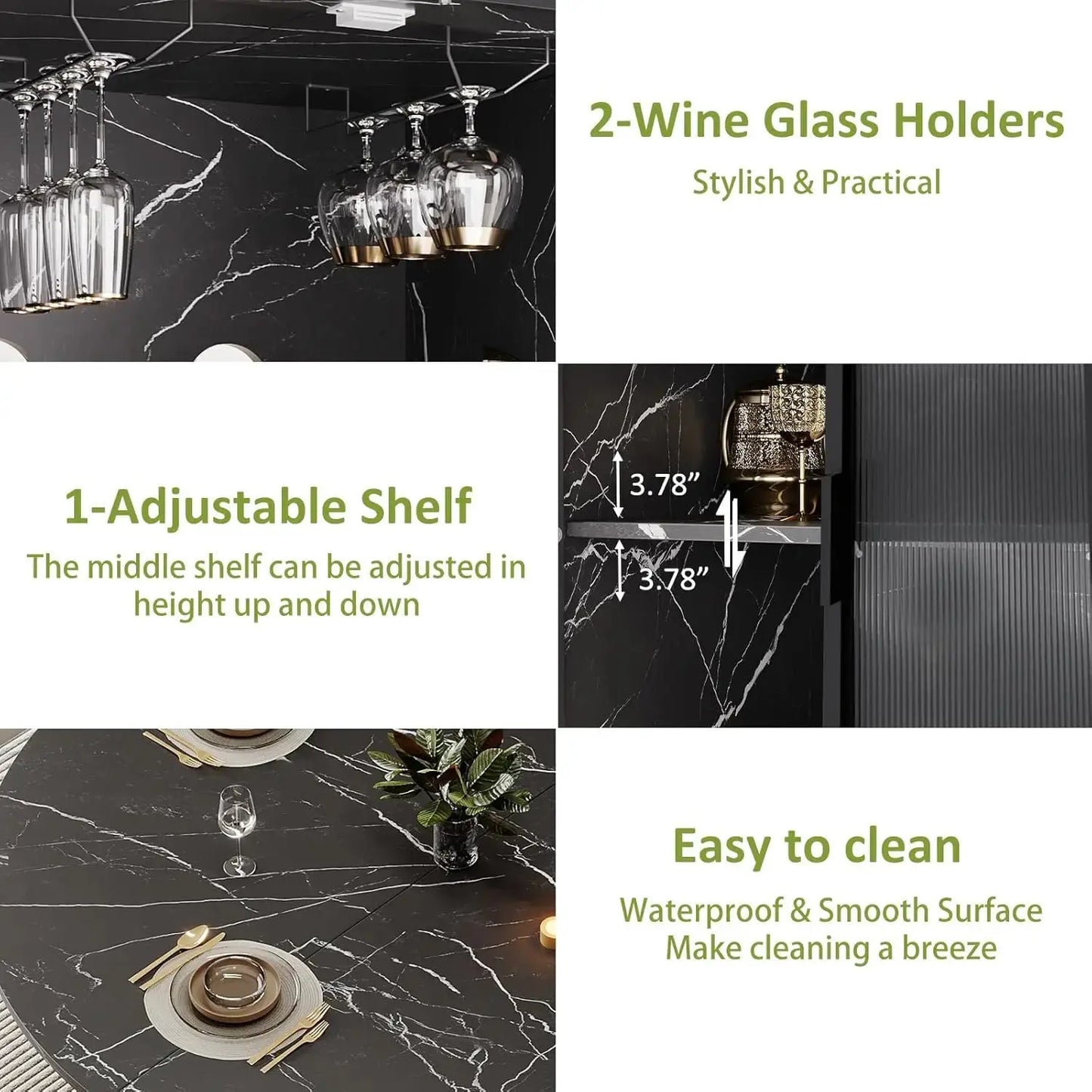 Round Black Faux Marble Dining Table with Storage comfydesigners
