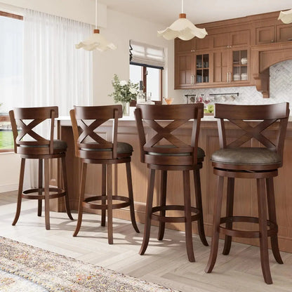 Swivel Wooden Bar Stools with Backs, Set of 2 comfydesigners