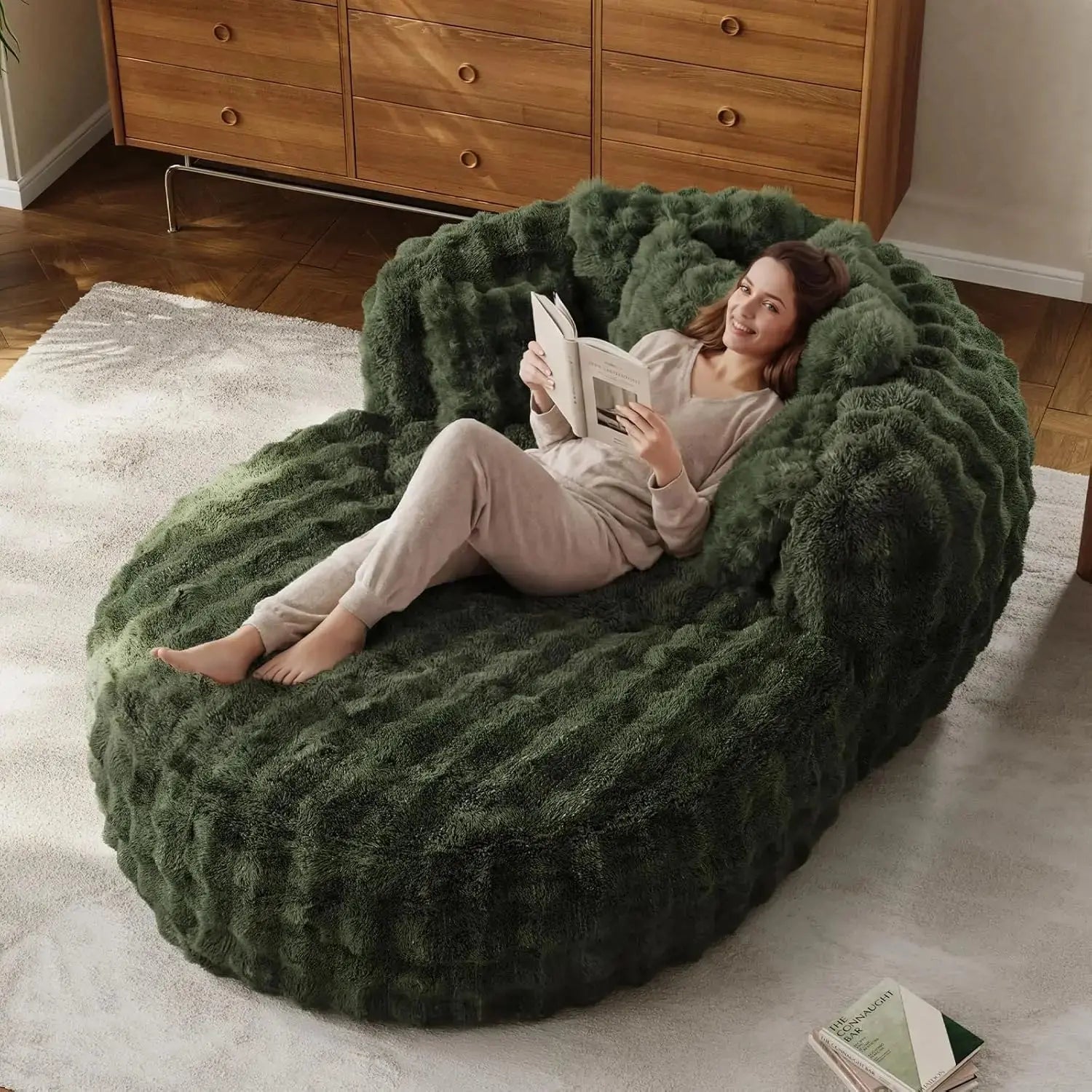 Faux Fur Oversized Chaise Lounge with Ottoman comfydesigners