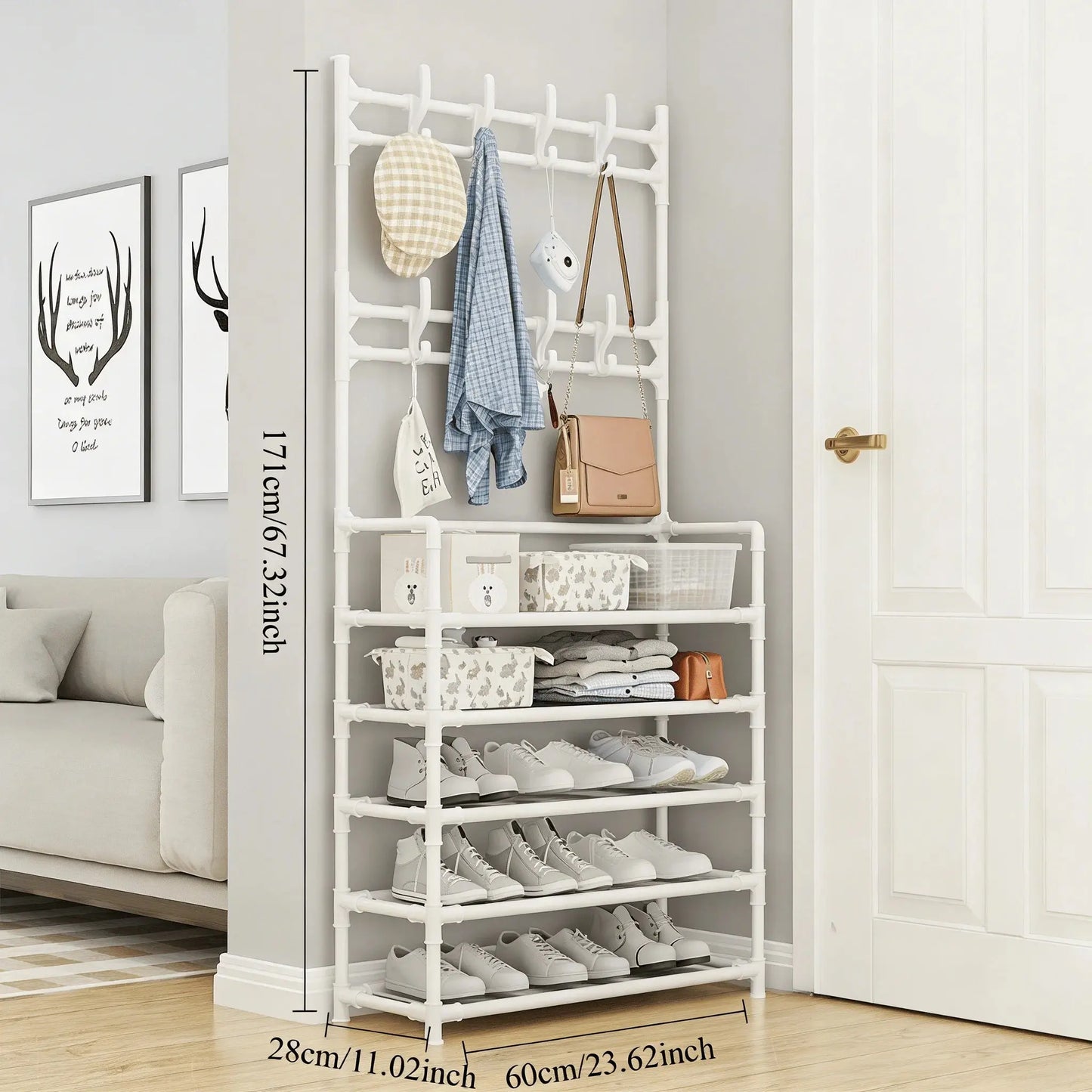 Five Tiers of Order. One Slim Footprint. — Freestanding 5-Tier Coat, Shoe & Storage Rack comfydesigners