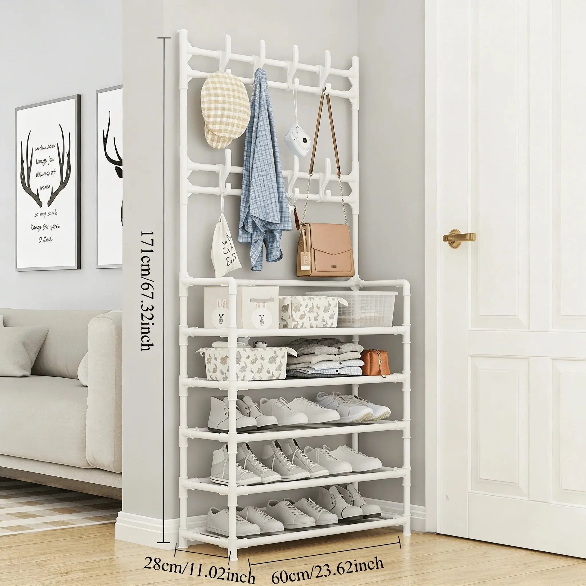 Five Tiers of Order. One Slim Footprint. — Freestanding 5-Tier Coat, Shoe & Storage Rack comfydesigners