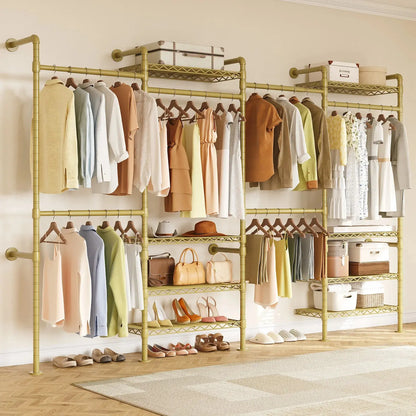The Last Closet Organizer You’ll Ever Need — Wall-Mounted Industrial Pipe Rack, 6 Rods, 8 Shelves & 1,100 lb Capacity comfydesigners