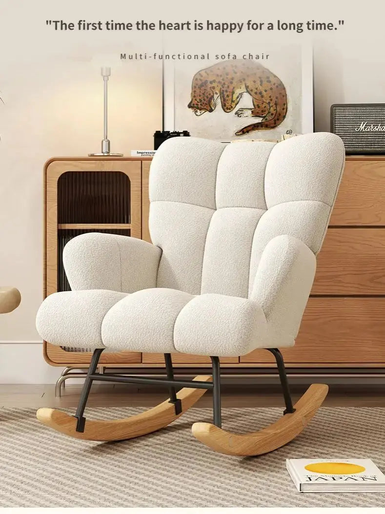 High-Back Solid Wood Rocking Chair with Cushion comfydesigners