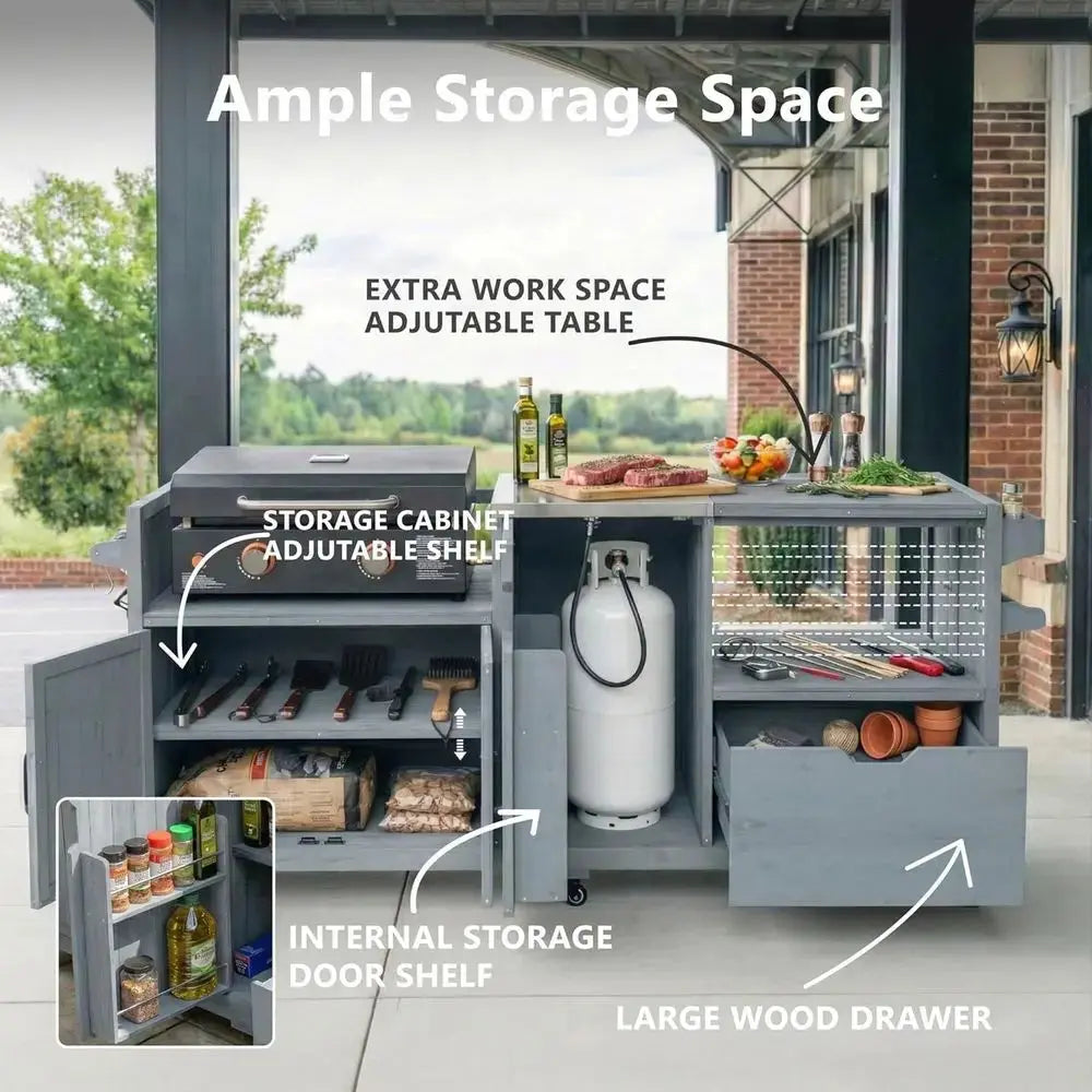 Outdoor Kitchen Island with Griddle/Grill Storage comfydesigners