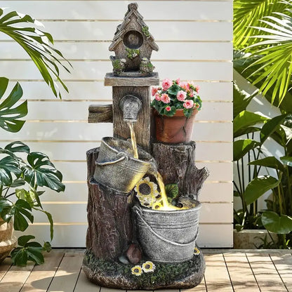 A Little Garden. A Little Magic. A Lot of Peace. — Tree Stump Birdhouse Fountain with LED Lights & Mini Planter comfydesigners