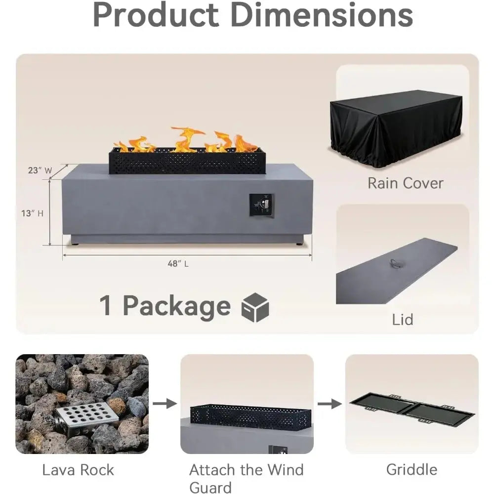 The Table That Brings Everyone Together — 48" 3-in-1 Propane Fire Pit Table with Griddle & 50,000 BTU comfydesigners