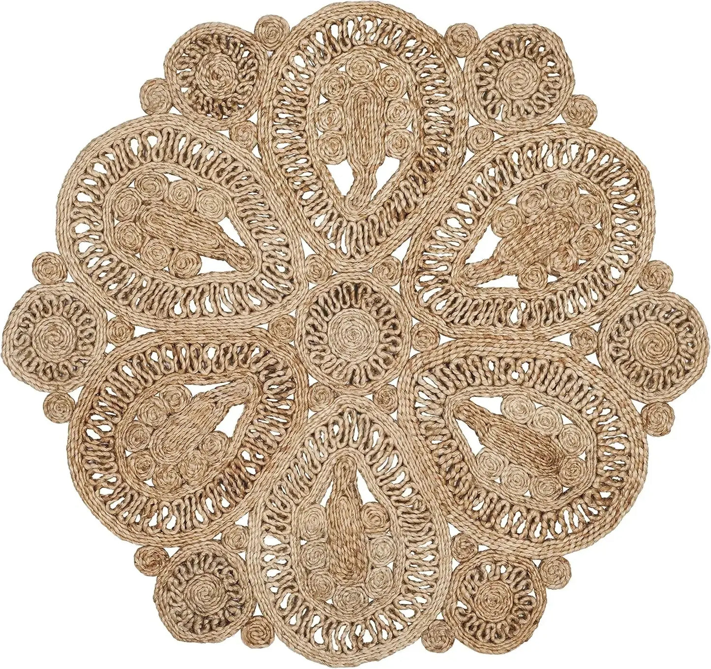 Handmade Jute Natural Floral Design Round Rug comfydesigners