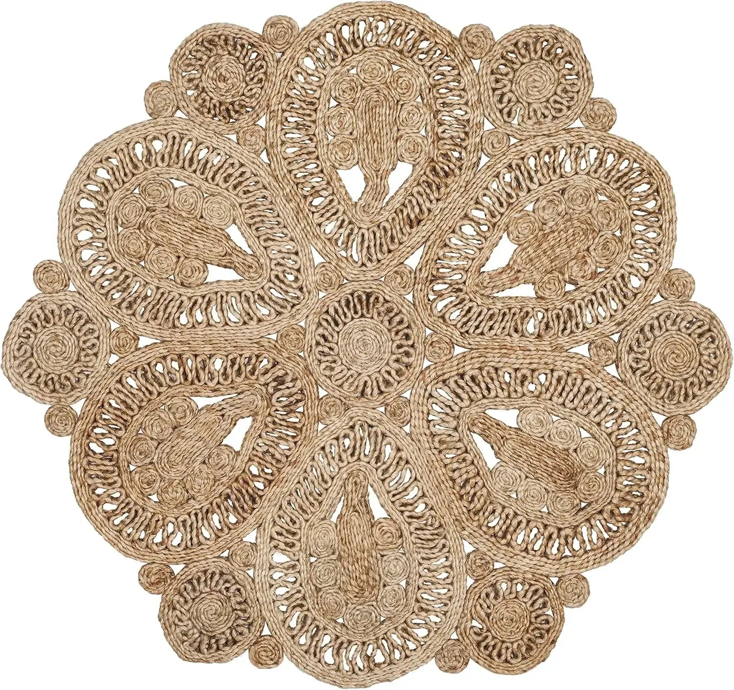 Handmade Jute Natural Floral Design Round Rug comfydesigners