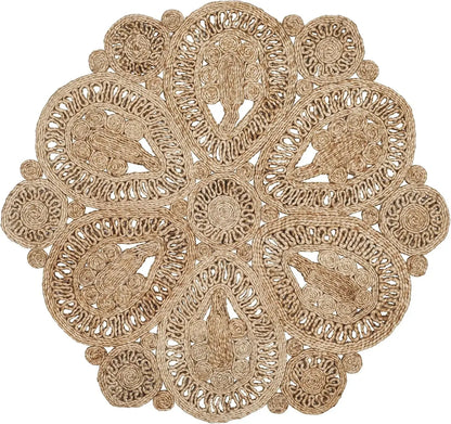 Handmade Jute Natural Floral Design Round Rug comfydesigners