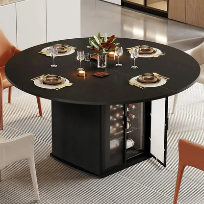 Round Black Faux Marble Dining Table with Storage comfydesigners