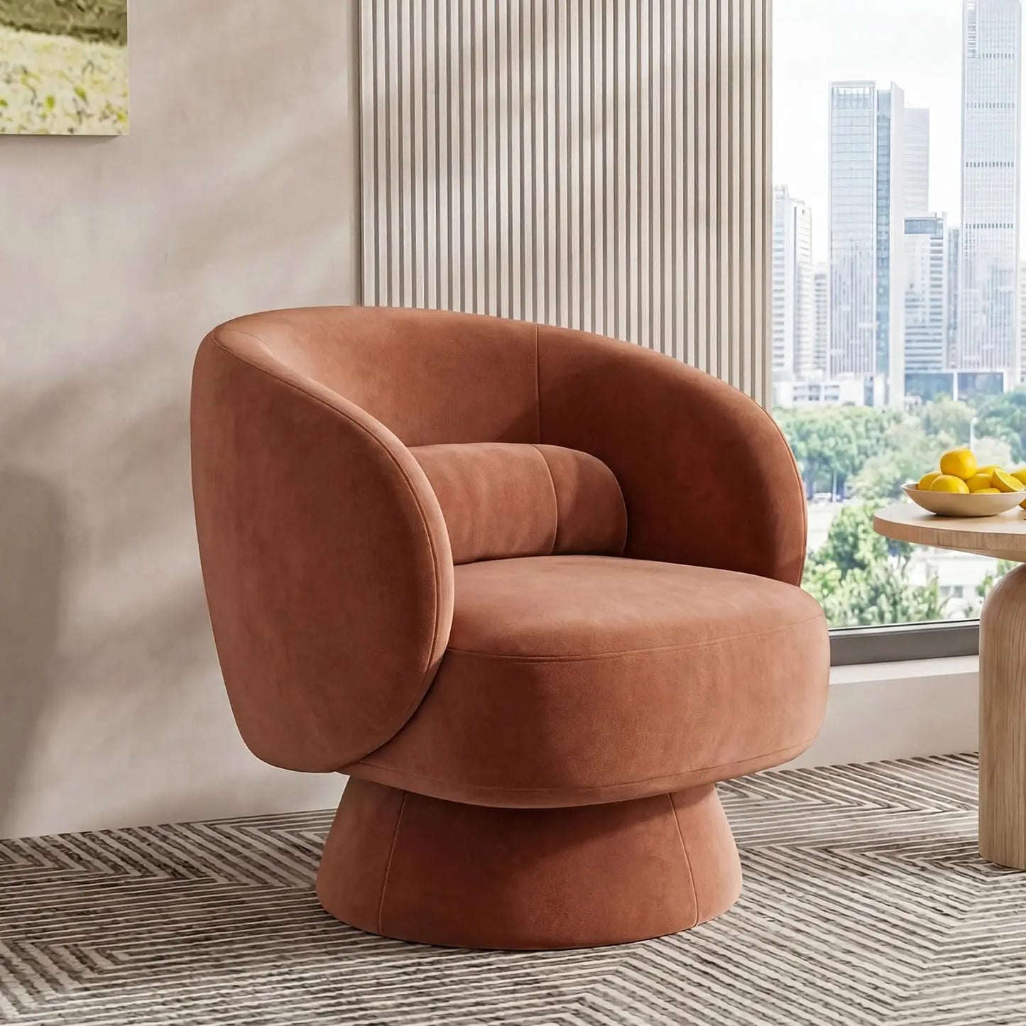 360° Swivel Boucle Barrel Chair — Lumbar