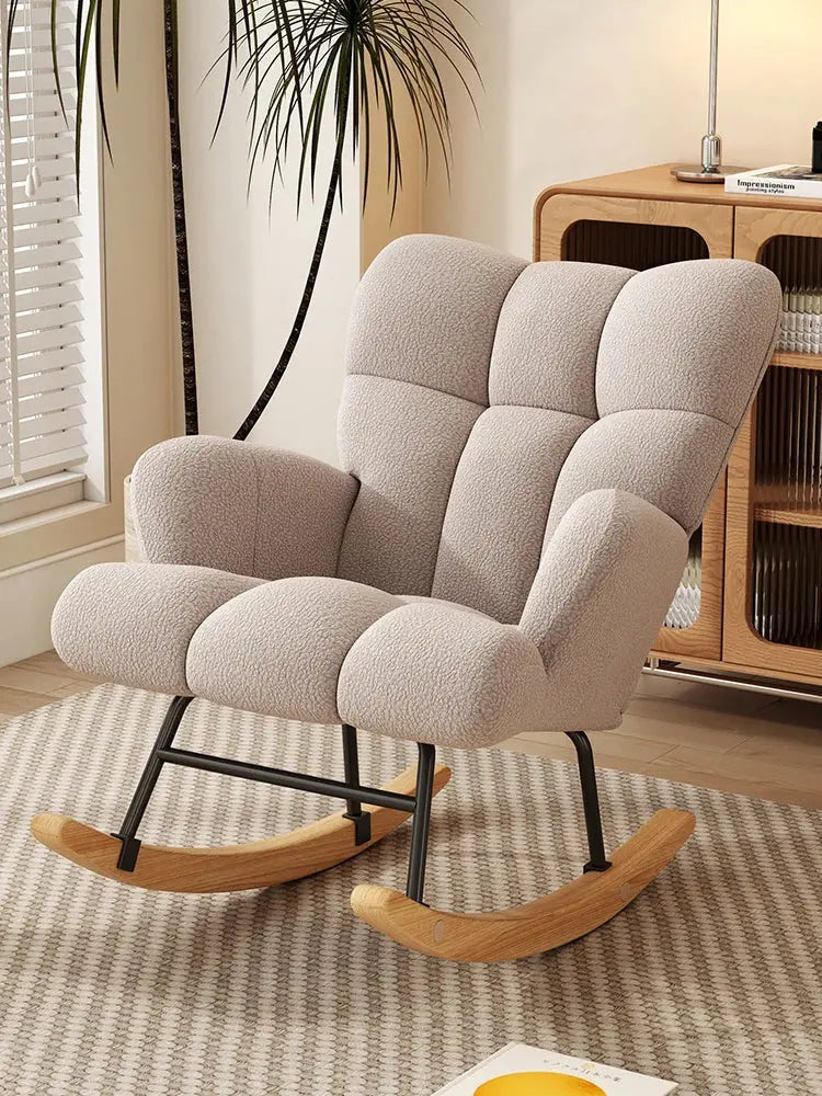 High-Back Solid Wood Rocking Chair with Cushion comfydesigners