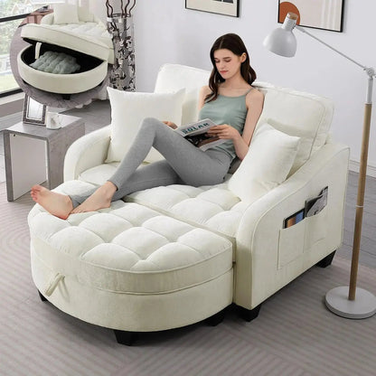 Oversized Chenille Chaise Lounge with Ottoman comfydesigners