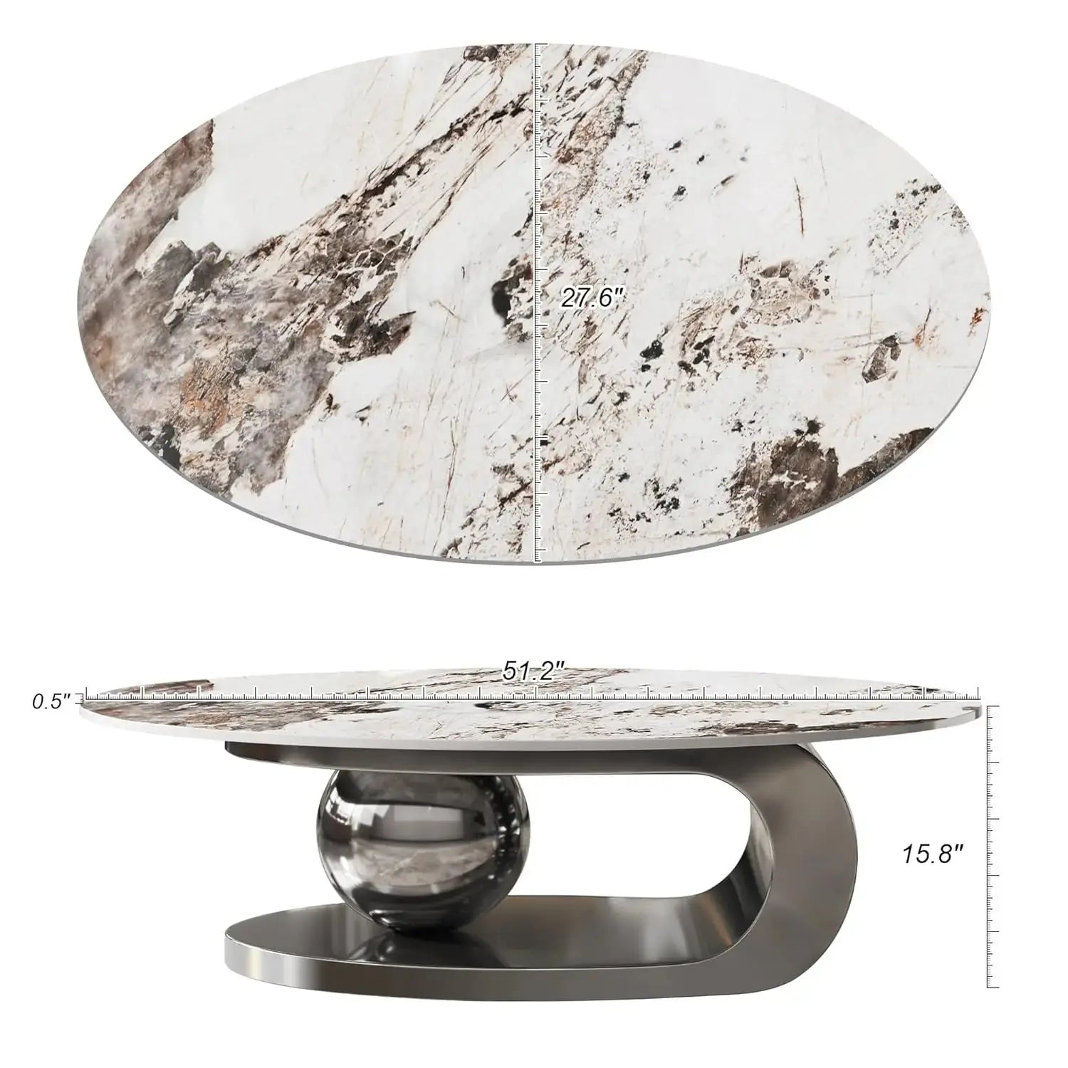Oval Living Room Table with Faux Marble Top & Silver Stainless Steel Pedestal comfydesigners