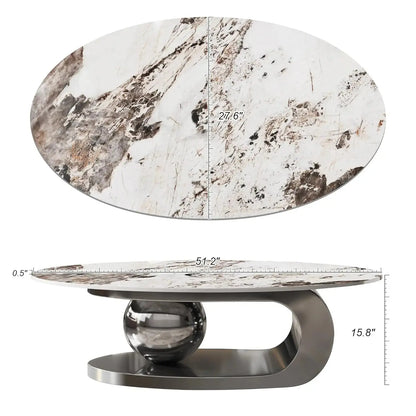 Oval Living Room Table with Faux Marble Top & Silver Stainless Steel Pedestal comfydesigners