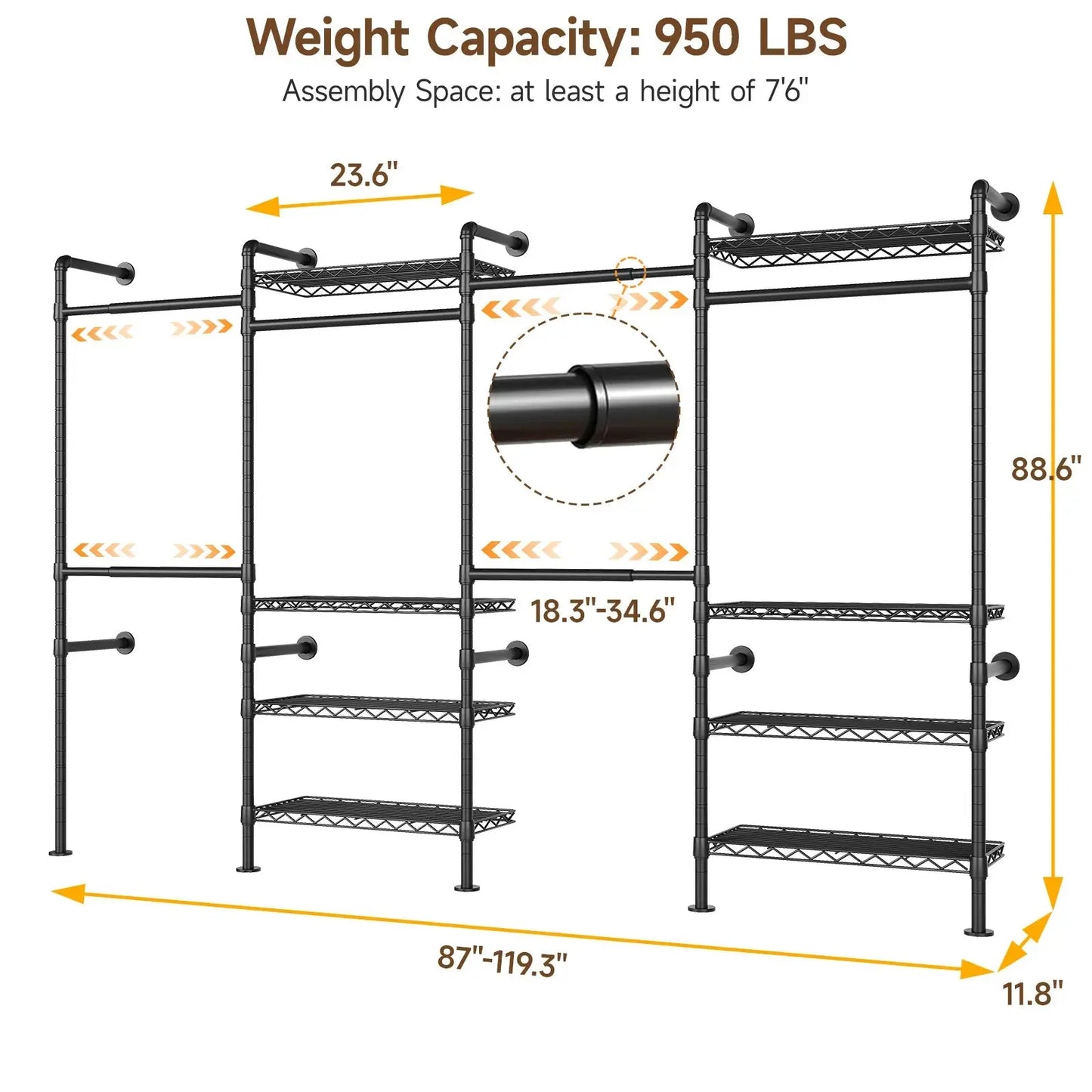 The Last Closet Organizer You’ll Ever Need — Wall-Mounted Industrial Pipe Rack, 6 Rods, 8 Shelves & 1,100 lb Capacity comfydesigners