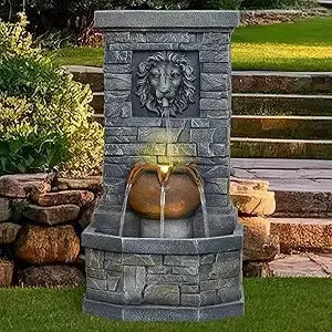 A Statement of Serenity — Lion Head Stone Water Fountain with Soft-Glow LED Lights comfydesigners