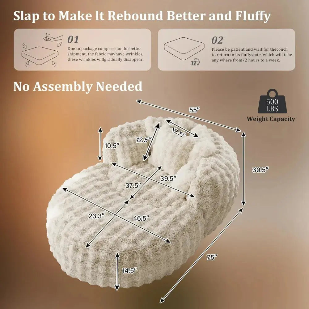 Faux Fur Oversized Chaise Lounge with Ottoman comfydesigners