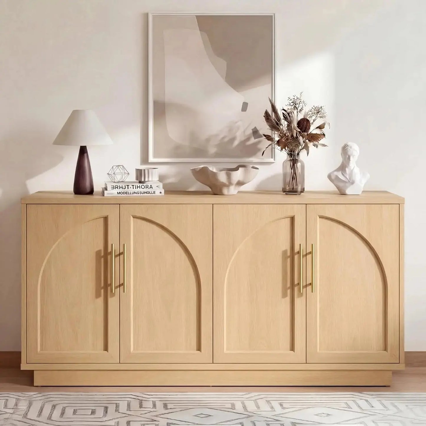 Arched Buffet Sideboard Adjustable Shelves 4-Door Storage comfydesigners