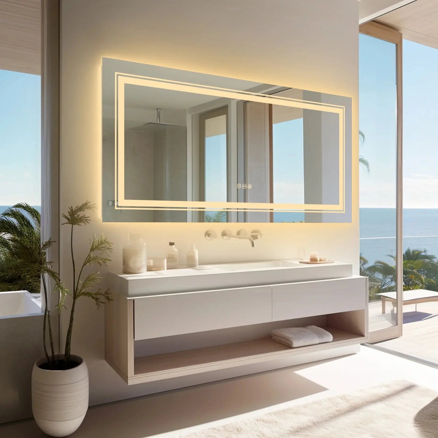 LED Backlit Bathroom Mirror | Dimmable, Anti-Fog, Touch Control comfydesigners