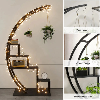 Half Moon. Full Impact. — 2-Pack 5-Tier Metal Plant Stand with 6 Hooks, Holds 16+ Pots comfydesigners